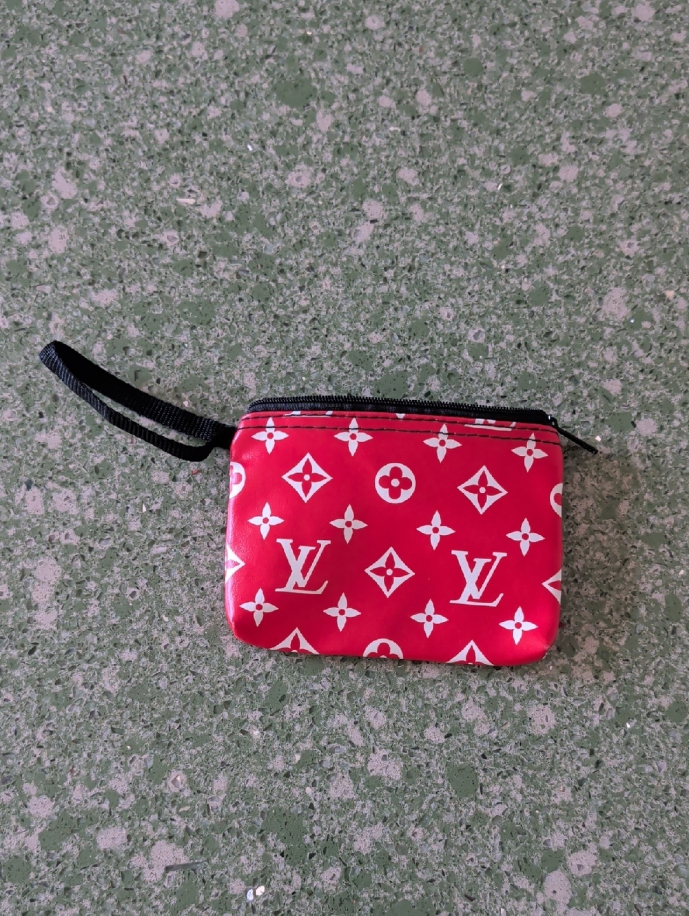 Red Monogram Zip Pouch with Wrist Strap